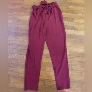 Boohoo Burgendy Paperbag Pants